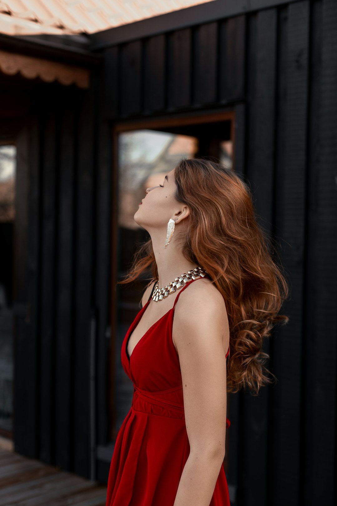 elegant woman with pearl earrings